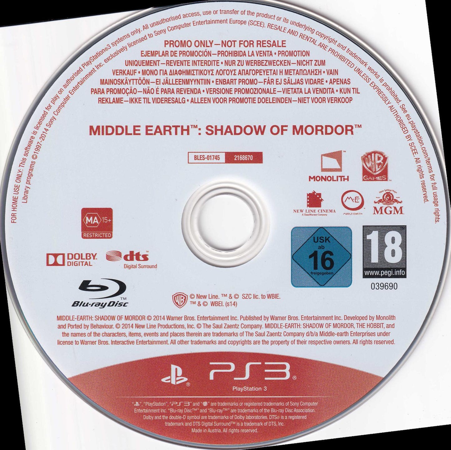 Middle Earth: Shadow Of Mordor [Not For Resale] - PAL Playstation 3 [Import]