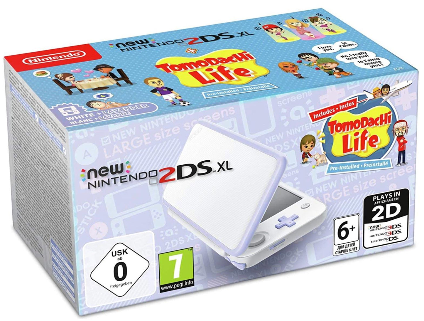 New Nintendo 2DS XL White + Lavender [Tomodachi Life Pre-installed] - PAL Console [Import]