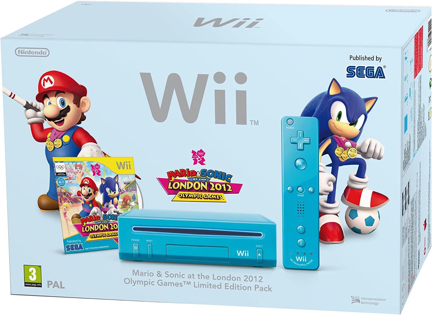 Blue Nintendo Wii System [Mario and Sonic Limited Edition Pack] - PAL Console [Import]