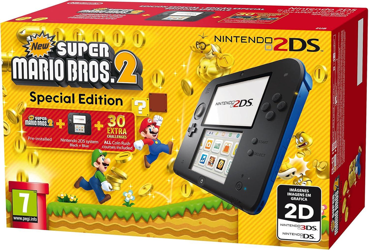 Nintendo 2DS Black + Blue [New Super Mario Bros. 2 Pre-installed] - PAL Console [Import]