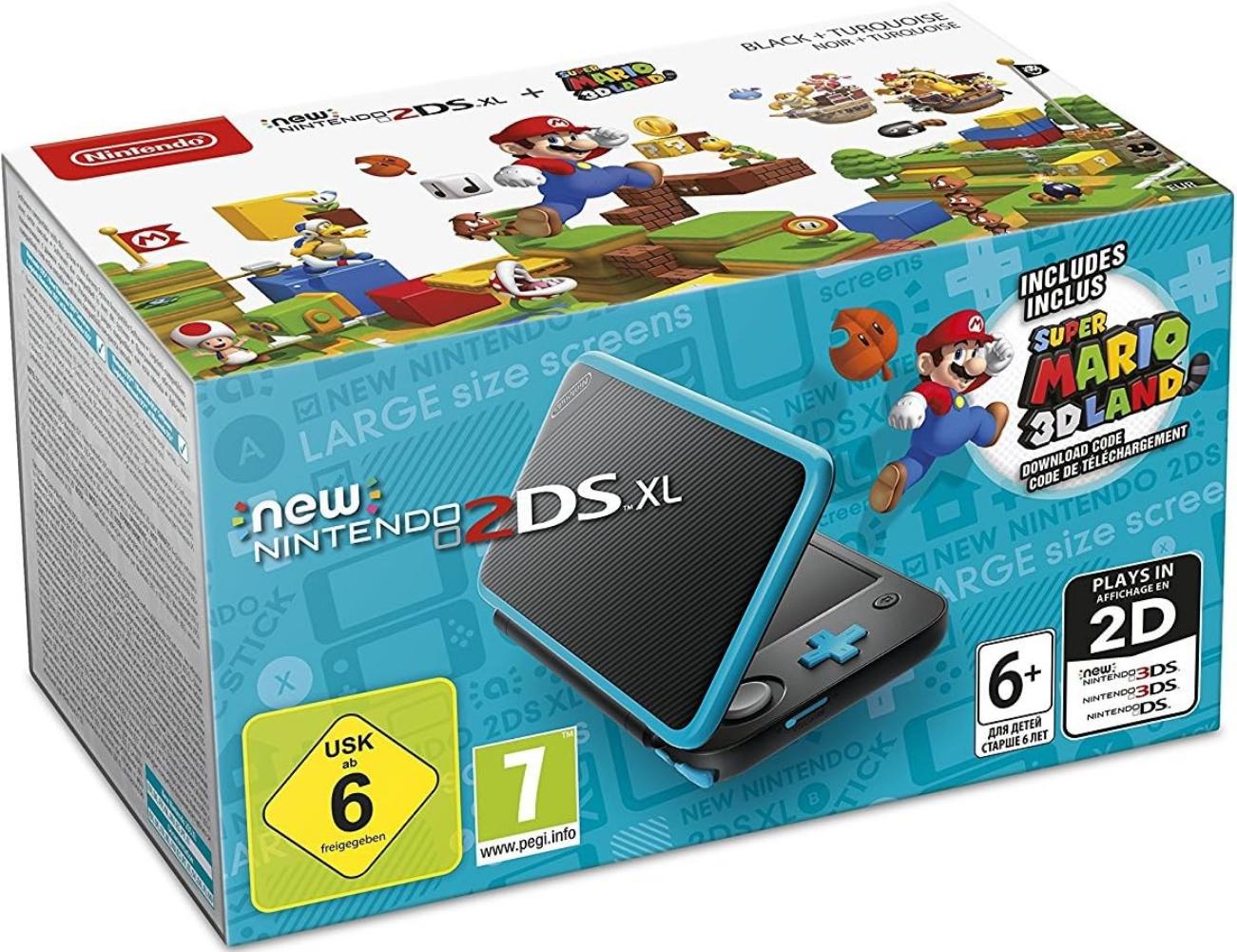 New Nintendo 2DS XL Black + Turquoise [Super Mario 3D Land Pre-installed] - PAL Console [Import]