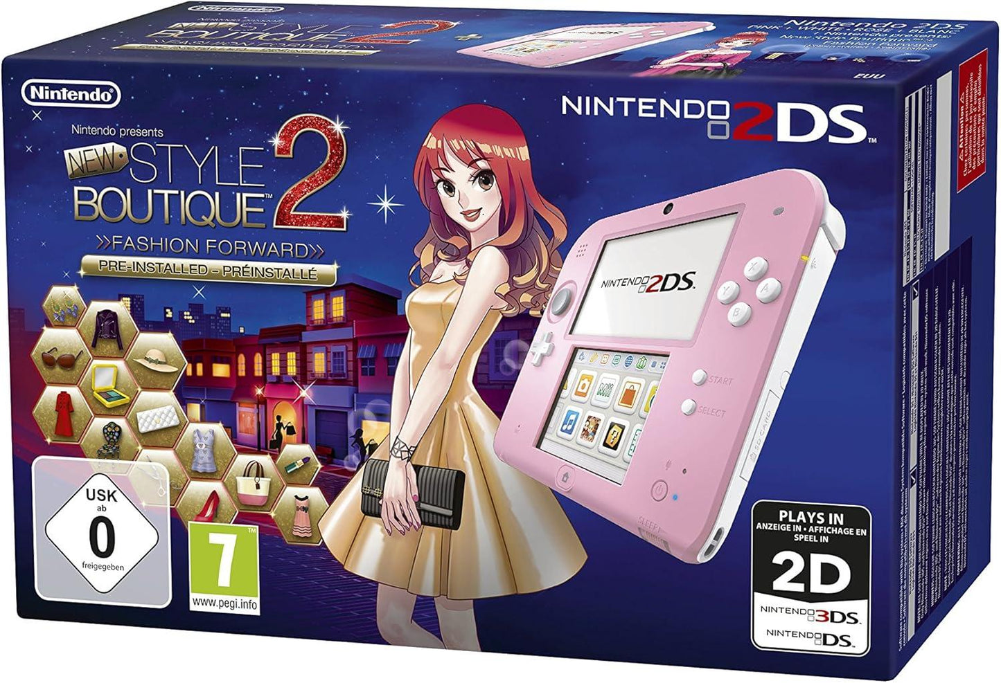 Nintendo 2DS Pink + White [New Style Boutique 2 Pre-installed] - Nintendo 3DS