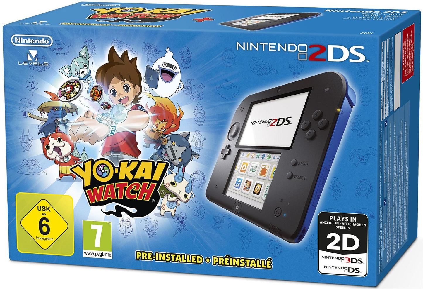 Nintendo 2DS Black + Blue [Yo-Kai Watch Pre-installed] - PAL Console [Import]