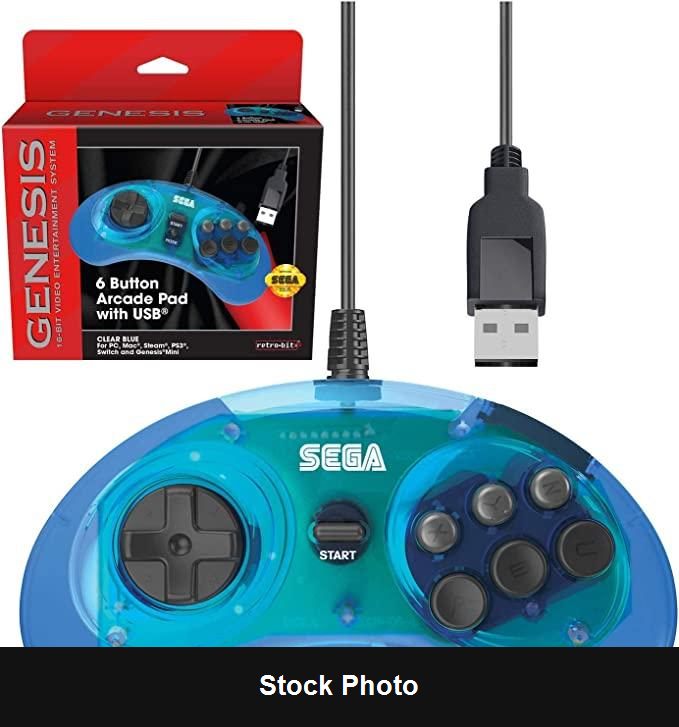 Retro-Bit Sega 6 Button Arcade Pad USB Port [Clear Blue] (Sega Genesis) - Nintendo Accessories