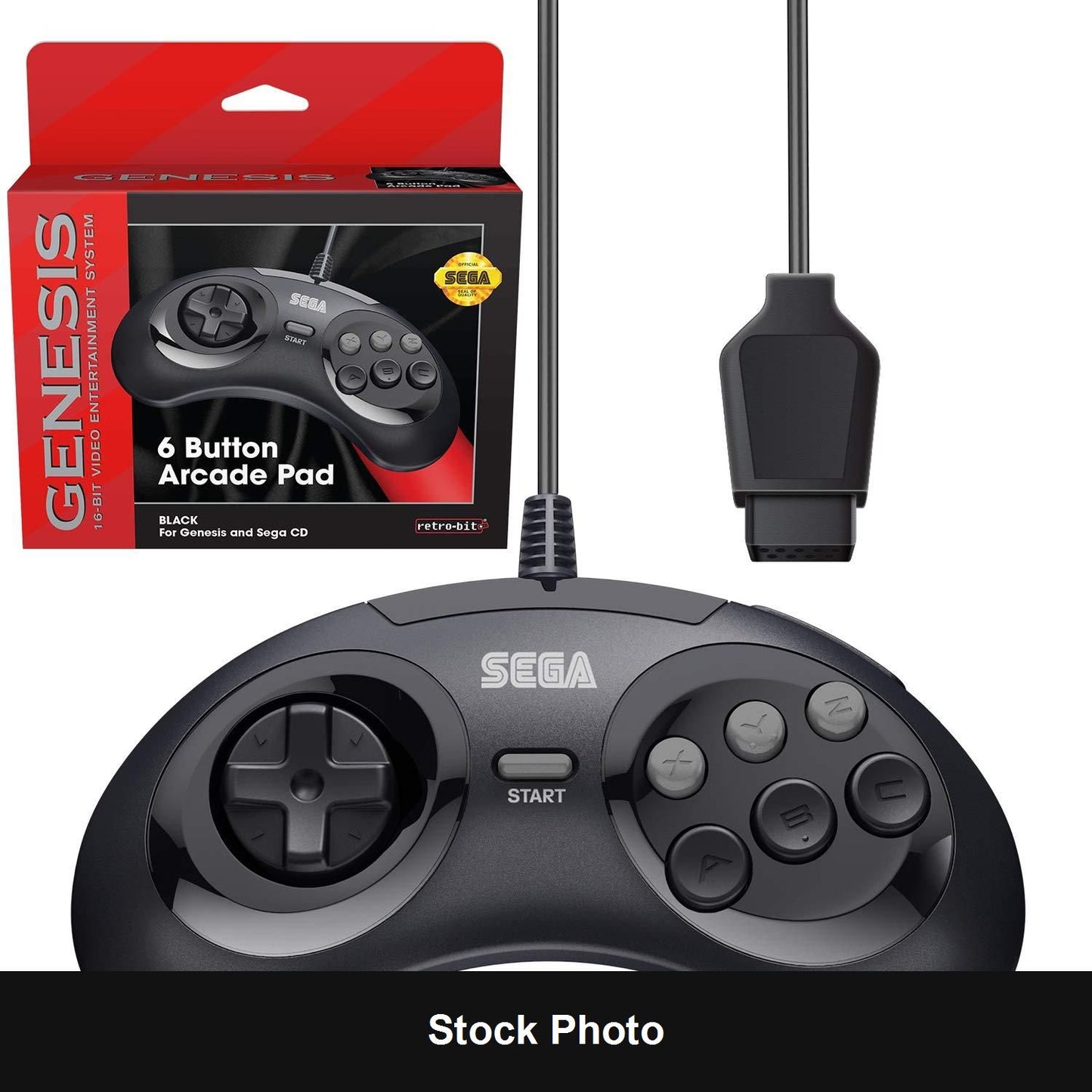 Retro-Bit Sega 6 Button Arcade Pad [Black] (Sega Genesis) - Nintendo Accessories